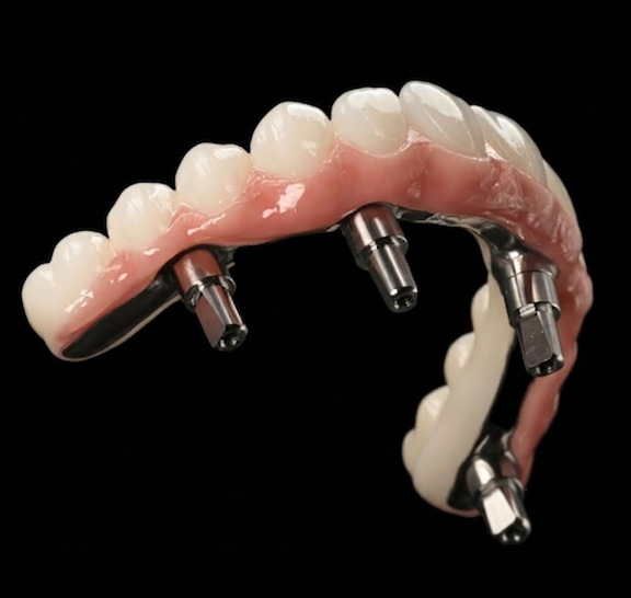 Punte totală pe implant, ceramizare gingivală — All on 4/6, laborator București